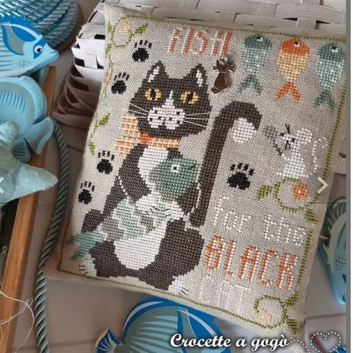 Fish black cat - black, stitch
